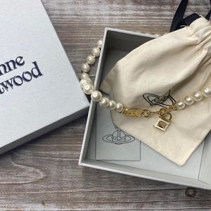 Vivienne Westwood Gold Lock Pearl Necklace